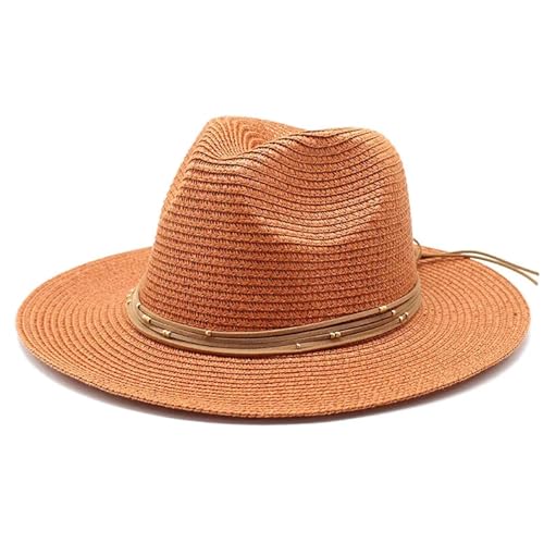 Chapeau de paille solide orange foncé avec son style fedora élégant