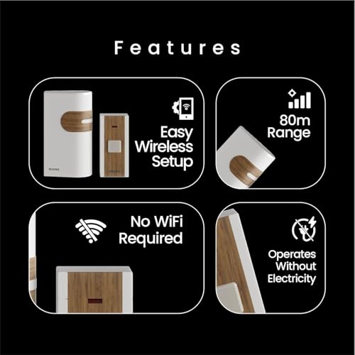 Image of Wireless Doorbell | No Wi-Fi Required Remote Door Bell with 38 Multiple Ringtones & Adjustable Volume | Cordless Calling Bell for Home, Office, Elder Assistance - White Wood Finish