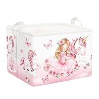 Clastyle Pink Unicorn Baby Laundry Hamper Collapsible Clothes Kids Storage Basket Waterproof Girls Toy Box for Nursery Room