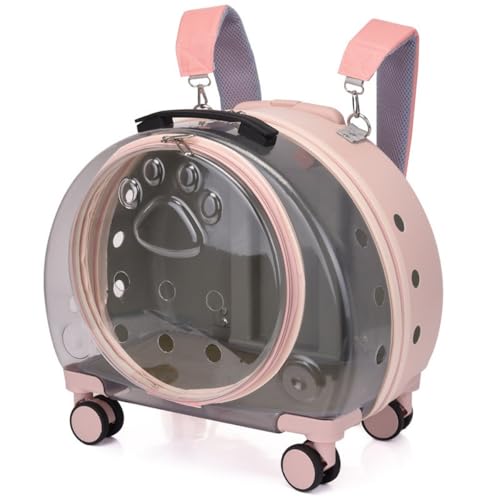 SIzlaho ペットキャリー キャスター付き 猫キャリー ペットキャリーバッグ ショルダーバッグ 小型犬キャリー 軽量 犬キャリー キャスター付き 多機能 アウトドアバッグ (全透明,粉っぽい) (粉っぽい,半透明)