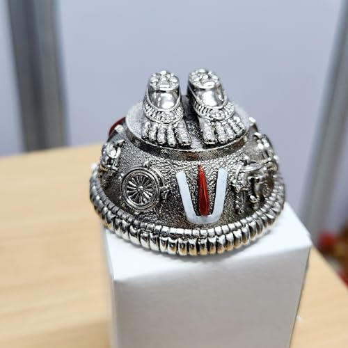 Image of ARNAVIRA Silver Plated Antique Finish Lord Balaji Charan Paduka | Vishnu Charan Paduka for Pooja Room /Car Dashboard /Gifting (Balaji Silver Antique, Medium)