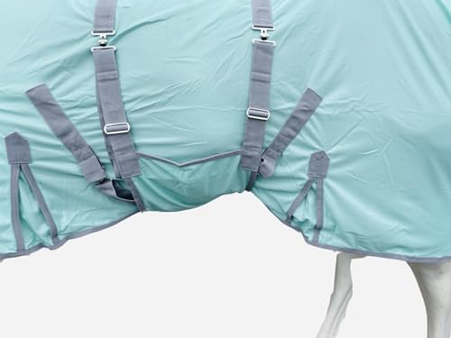 Image of Heavy Duty Horse Fly Sheet with Neck and Detachable Belly Band | Summer Sheet (80, Pastel-Green-Grey-Trim)