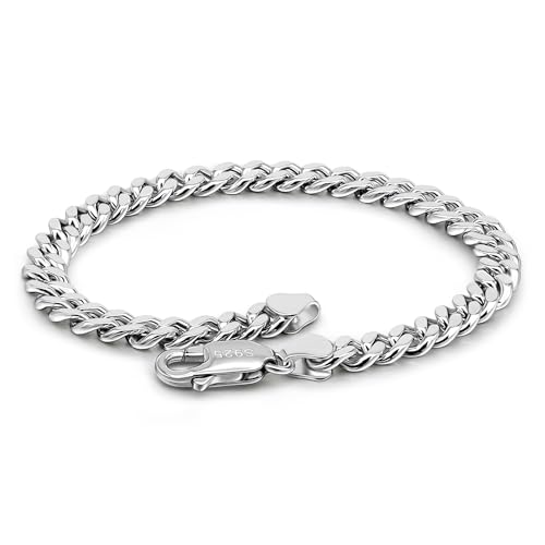 Italian Sterling Silver Cuban Link Chain Bracelet Men 3MM 4MM 5MM 6.3 