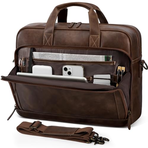 RAINSMORE Mens Laptop Bag 16 Inch Leather Briefcase Vintage Messenger Bag