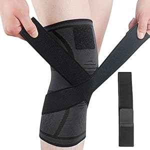 Quesuc Compressie Riem Gebreide Sport Knee Pads Badminton Running Fitness Knie Pads Outdoor Klimmen Knie Pads (L, black)