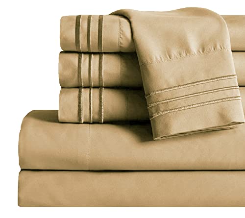 Image of Mocassi Cali King Sheet Set - Luxury Hotel 1800 Premier Bedding Sheets & Pillowcases - Ultra Soft Breathable & Cooling Bed Sheets - Deep Pocket - Wrinkle Resistant - 4 Piece - Cali King, Gold