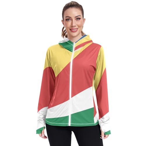 Seychelles Flag Womens UPF 50+ Sun Protection Hoodie Jacket Lightweight Long Sleeve Sun Shirt with Pocket Multicoloured