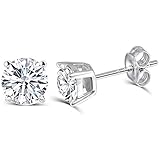 DovEggs 10K White Gold Post 1CTW 5mm Heart Arrows Cut Moissanite Stud Earrings Platinum Plated Silver Push Back for Women