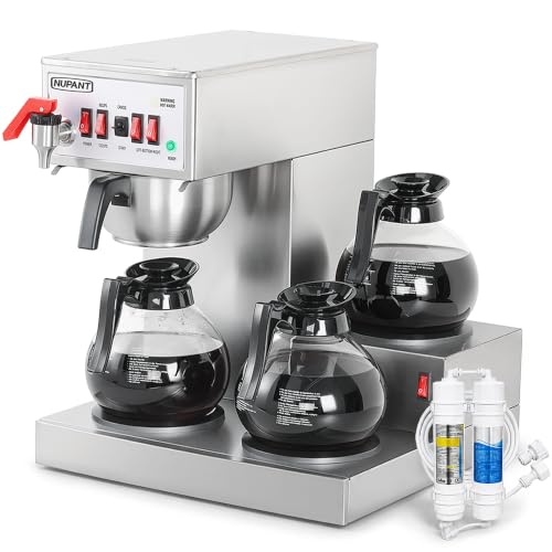 NUPANT 12 Cup Commercial Coffee Maker with 3 Warmers and Hot Water Supply