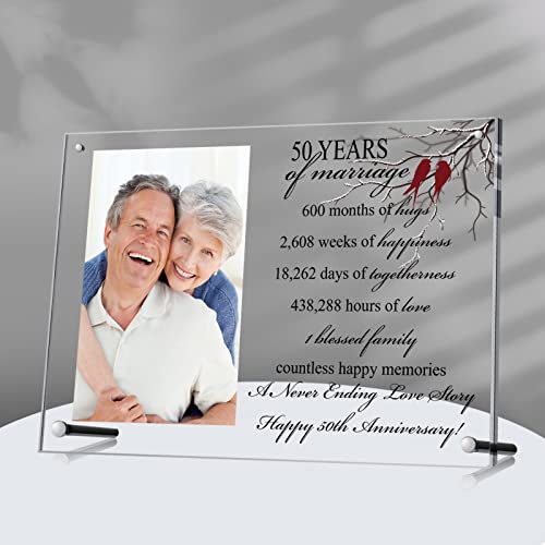 Roowest Acrylic 50Th Anniversary Picture Frame For Couples Gift 50 Years Of Marriage Photo Frame Clear Tabletop Wedding Golden Anniversary Picture Frame For Parents (50Th) #TOP13