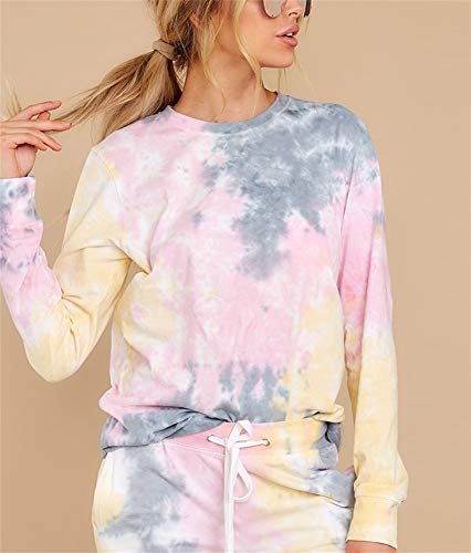 Eosiedur Women's Tie-Dye Set 2 Piece Outfits Autumn - Loose Casual Two Piece Tracksuits Set Pink & Gray, Xxl #TOP1