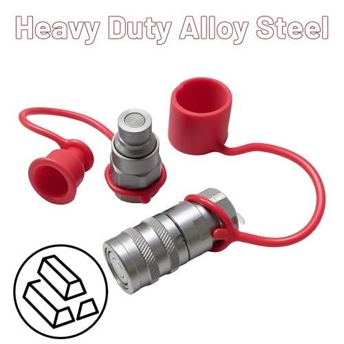 Image of 1 /4 inch NPT Flat Face Hydraulic Quick Connect Coupler Set,1 /4 inchBody ISO 16028, 7350 PSI, 6.34 GPM with Dust Caps, Fit for Compact Tractors & Skid Steers