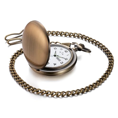 Image of BOSHIYA Smooth Quartz Pocket Watches for Men Classic Arabic Digital Luminous Dial & Day Date Pocket Watch with Chain Christmas Graduation Birthday Gifts