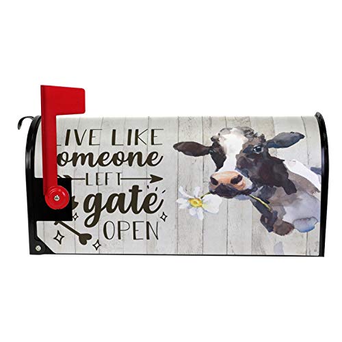 Kcldeci Cow Farm Animal Magnetic Mailbox Cover Daisy Flower Rustic Wood Panels Mailbox Wraps Post Classic Monogram Letter Box Cover Mailwraps Standard Size 18" X 21 For Welcome Home Garden Yard Decor #TOP1