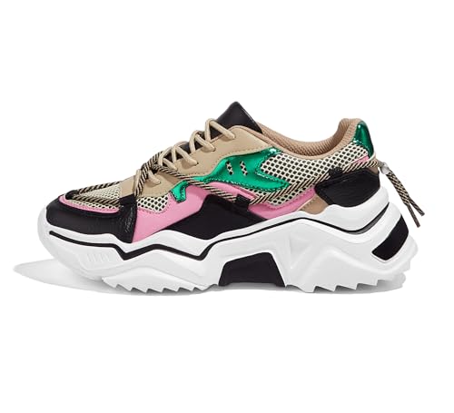 LUCKY STEP Women's Platform Colorful Fashion Sneakers Retro Colorblock Stylish
