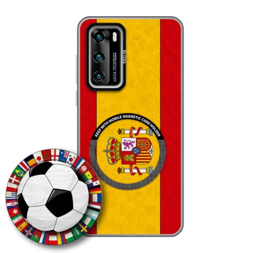 JGOYGYI Case for Huawei P40 with Magnetic Detachable Collapsible Grip Stand, Shockproof Silicone Bumper Cover, Spain Flag Football Design,Pattern 7