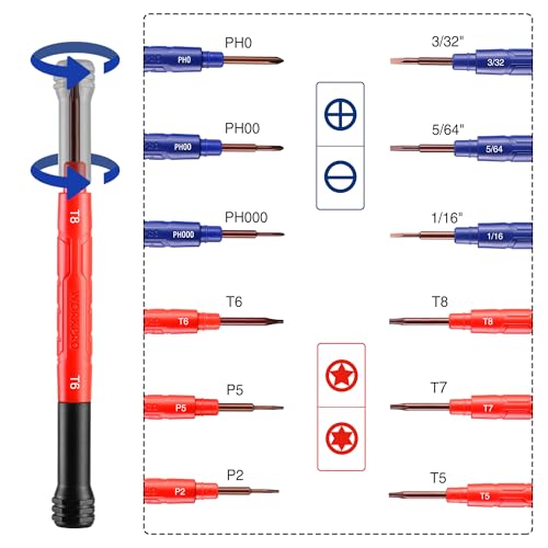 WORKPRO 6-delige precisie-schroevendraaierset, 12 maten, dubbelzijdig, kleine schroevendraaiers met Phillips, sleuf, vijfalobe en torx-tips, mini-schroevendraaier voor brillen, horloges, computers en - Afbeelding 3