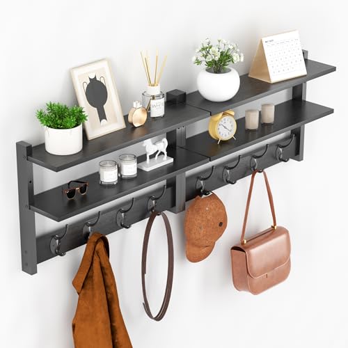 Orapoke 2 Tier Coat Rack Wall Mount with Shelf, 33" Wall Shelf with Hooks, Entryway Key Holder for Wall with 8 Heavy Duty Double Hooks, Coat Hook Wall Mounted for Bedroom, Living Room, Black - image 1
