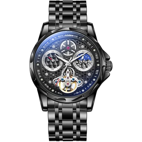 DAXIAOYU Luxury Honeycomb Hollowed Design Men's Wrist Watches with Tourbillon Moon Phase Dial...