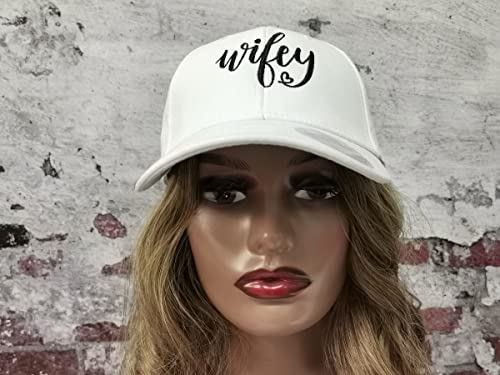 Image of Hepandy Wifey Hat for Women, Embroidered Baseball Cap, White Gifts for Valentines Day, Adjustable Dad Hat, Cotton Snapback Hat