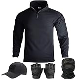 SANYETS Taktisches Camouflage-Shirt für Herren, langärmelig, Mütze, Handschuhe, Sturmhaube und 1/4-Reißverschluss, Militär-Oberteil, Airsoft-Ausrüstung