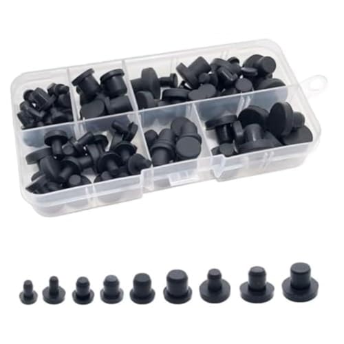 Opatiny Juego de 90 tapas de silicona para agujeros – Ojales de goma negra tipo T para sellado de tuberías, 9 tamaños compatibles con válvula, tubo de ensayo, agujeros de maquinaria