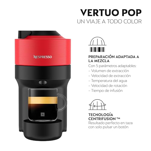 Krups Nespresso VERTUO Pop XN9205 - Cafetera de cápsulas, máquina de café expreso, 4 tamaños tazas, tecnología Centrifusion, 35 % plástico reciclado, Color Rojo - imagen 2