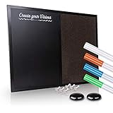 SINFRAI® Kombi Pinnwand – Kombitafel aus Kork & Kreidetafel – [4x] farbige Kreidemarker – Mit Mikrofasertuch & Montagematerial – Inklusive Haftpins & Magnete – Extra robust