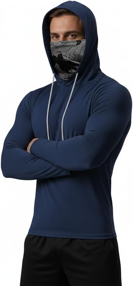 3 Pack Men's UPF 50+ Sun Protection Hoodies, Long Sleeve Moisture Wicking Shirts with Face Mask for Fishing