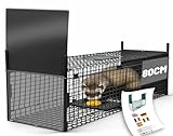 Piège Fouine Cage Trappe Chat 80x29x34cm Grande Nasse Rat Piège Animaux Vivant Cage avec 2 entrées Réutilisable & Pliable Piege pour Martre Fouine Chat Rat Lapin Écureuils - Noir