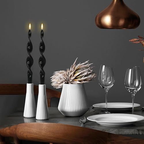 Image of Smokeless Black Spiral Taper Candle Handmade Unscented Taper Candlesticks 10 Inch Long Twisted Candles for Candlelight Dinner Holidays Wedding Home Decor
