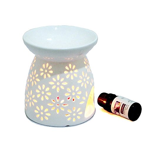 Toim Vase Shaped Milk White Ceramic Hollowing Floral Aroma Lamp Candle Warmers Fragrance Warmer Oil Diffuser Essential Oil Lamp Aromatherapy Furnace Ceramic Incense Burner Wax Melt Warmer (White) #TOP1