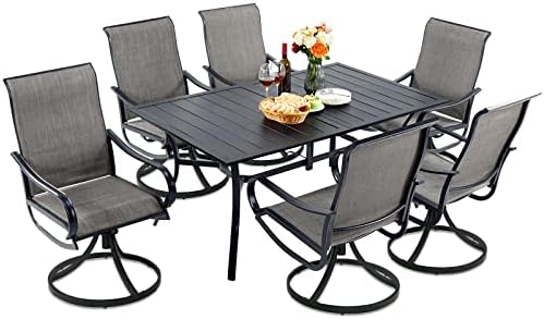 7 Pieces Outdoor Patio Dining Set for 6 Patio Dining Swivel Chairs Textilene & 1 Rectangle Outdoor Dining Table with 1.57" Umbrella Hole