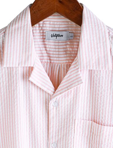 Image of VATPAVE Mens Striped Summer Shirt Casual Button Down Short Sleeve Beach Shirts Cotton Shirts for Men