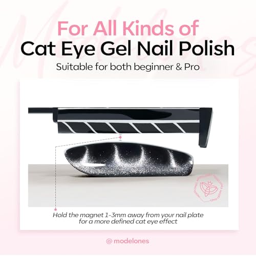 Image of Modelones Cat Eye Magnet Black 8-in-1 Tool Strong Magnetic for Cateye Gel Polish | Steel Ball, Glass Bead& French Tip&Clover Cateye Multi-Effect Nail Magnet DIY Salon