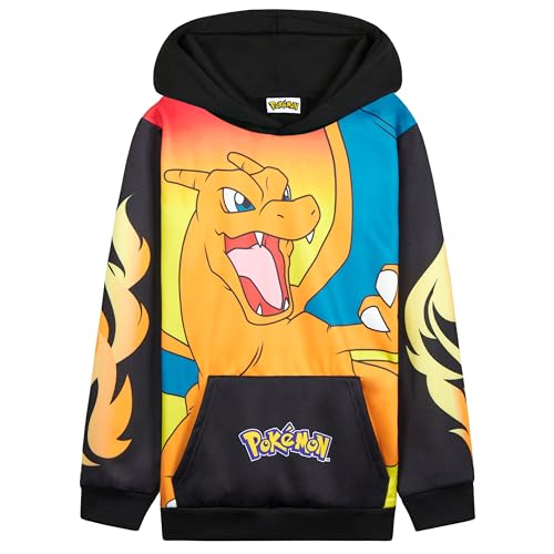 Pokémon Sudadera Niño Niña y Adolescente, Pikachu Sudaderas con Capucha Cómoda, Bolsillo Canguro, Regalos Anime para Niños (9-10 Años, Charizard Negro/Naranja)