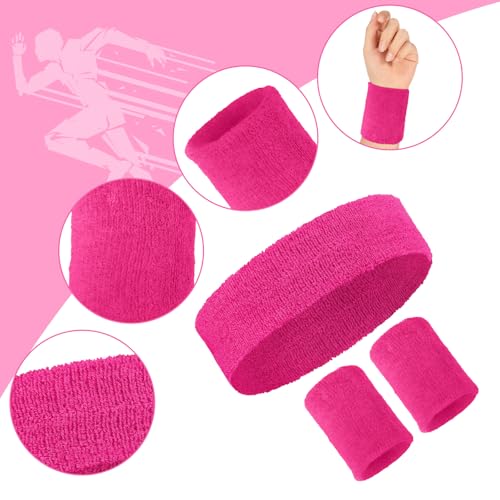 Image of Civaner 12 Pcs 80 90s Neon Sweatbands Soccer Baseball Headbands Wristband Set for Men Women Party Cotton Headbands Terry Cloth Athletic Sweat Bands for Tennis Football Gym Outdoor