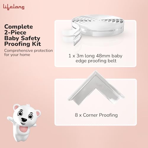 Image of Lifelong Foam Cuppy Baby Safety & Protection Kit 2 in 1 | Long Safety Strip & 8 Large Corner Guards | Drawer Safety, Child Safety, Baby Proofing, Kids Safety Products, Edge Protection, Cabinet Safety