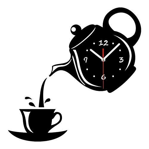 Horloge murale théière 3D en acrylique cadeau idéal pendule décorative maison