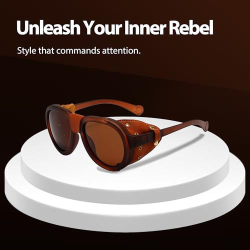 Technigadgets Steve Retro Aviator Sunglasses With Leather Sideshield Polarized Sunglasses For Men Women UV4002