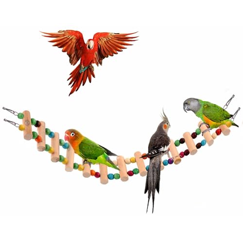 image for SunGrow Wooden Bird Ladder Bridge, Hanging Exercise Toy, Bird Playgrou