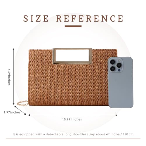 Image of Top Handle Straw Clutch for Women Summer Clutch Straw Evening Bag Raffia Crossbody Purses Woven Beach Clutch