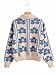 Women Floral Half Button Knitted Sweater Cute Long Sleeve Collared Jacquard Loose Pullover Knitwear Blue