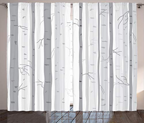 Ambesonne Grey Curtains, Birch Trees from Autumn Branches Forest with