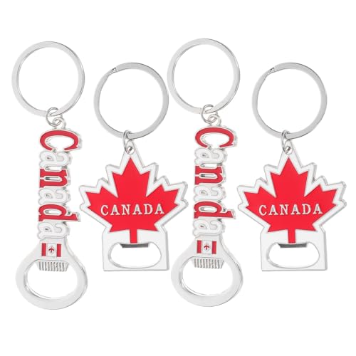 OATIPHO Llavero Bandera de Canadá y Hoja de Arce Abrebotellas de Metal Resistente Set de 4 Piezas Compacto y Portátil para Viajeros Recuerdo Decorativo Canadiense