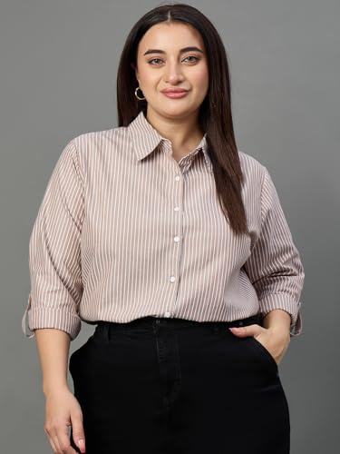 Image of Style Quotient Plus Women Blue and White Stripe Polycotton Regular Formal Shirt