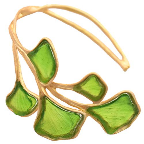 Michael Vincent Michaud American Handmade Cast Artisan Glass And Gold Plate Ginkgo Leaf Cuff Bracelet #TOP2