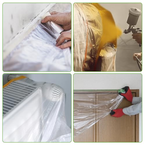 Image of Pre-Taped Masking Film Plastic Cover PE Film 1 Pc 2000x270cm / 65.62ftx106.3 inch White