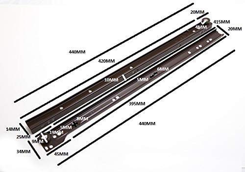 3 Pairs of Cabinet Drawer Runners Slides SELF Closing Bottom FIX Brown 450MM