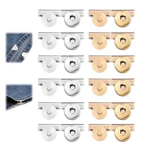 12uds Cierres Magnéticos, Hebillas Magnéticas Metálicas sin Costuras Cierres de Clip sin Costura para Bolsos Carteras Ropa y Manualidades Broches a Presión Multifuncionales (Dorados, Plateados)